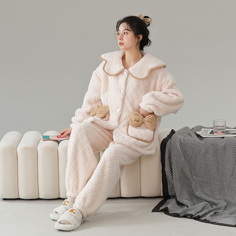 Pajamas Style Women'S Cardigan Thickened Fleece Coral Fleece Winter Women'S Casual Warm Home Wear - Image 4